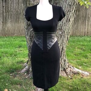 CACHÉ Faux Leather Waist Detail Black Dress Sz 0